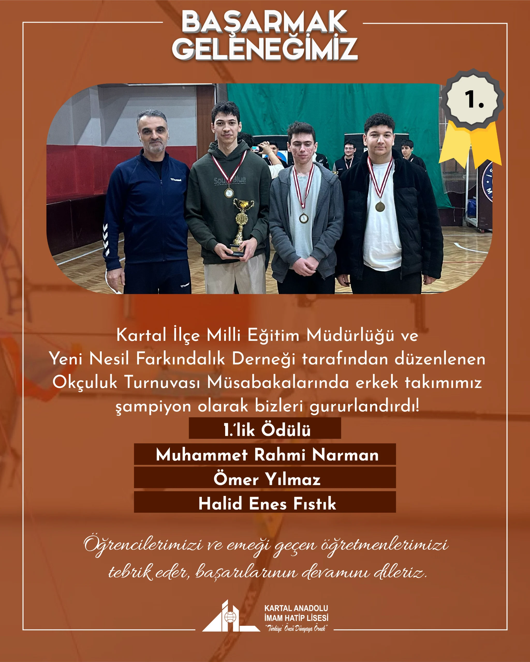 İlçe Okçuluk Turnuvası Şampiyonu Kartal AİHL