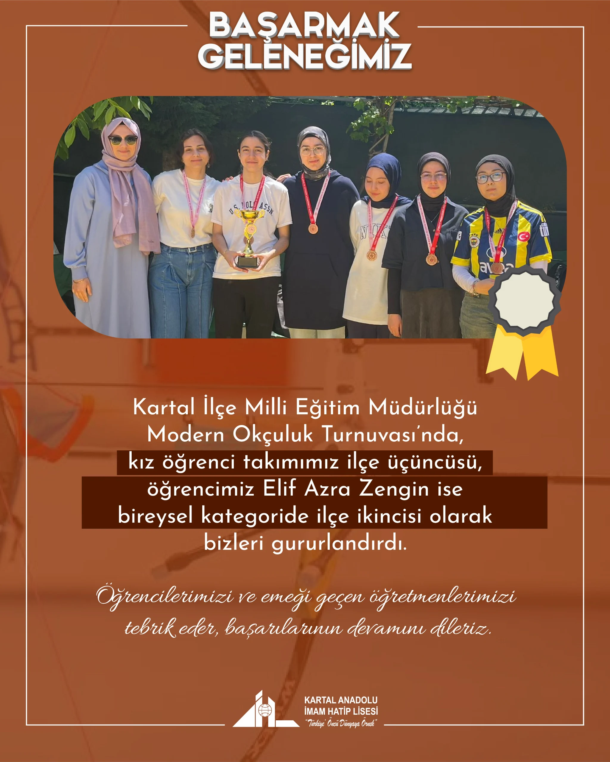 Kartal İlçe Milli Eğitim Müdürlüğü Modern Okçuluk Turnuvası’nda Öğrencilerimiz İlçe Üçüncüsü Oldu