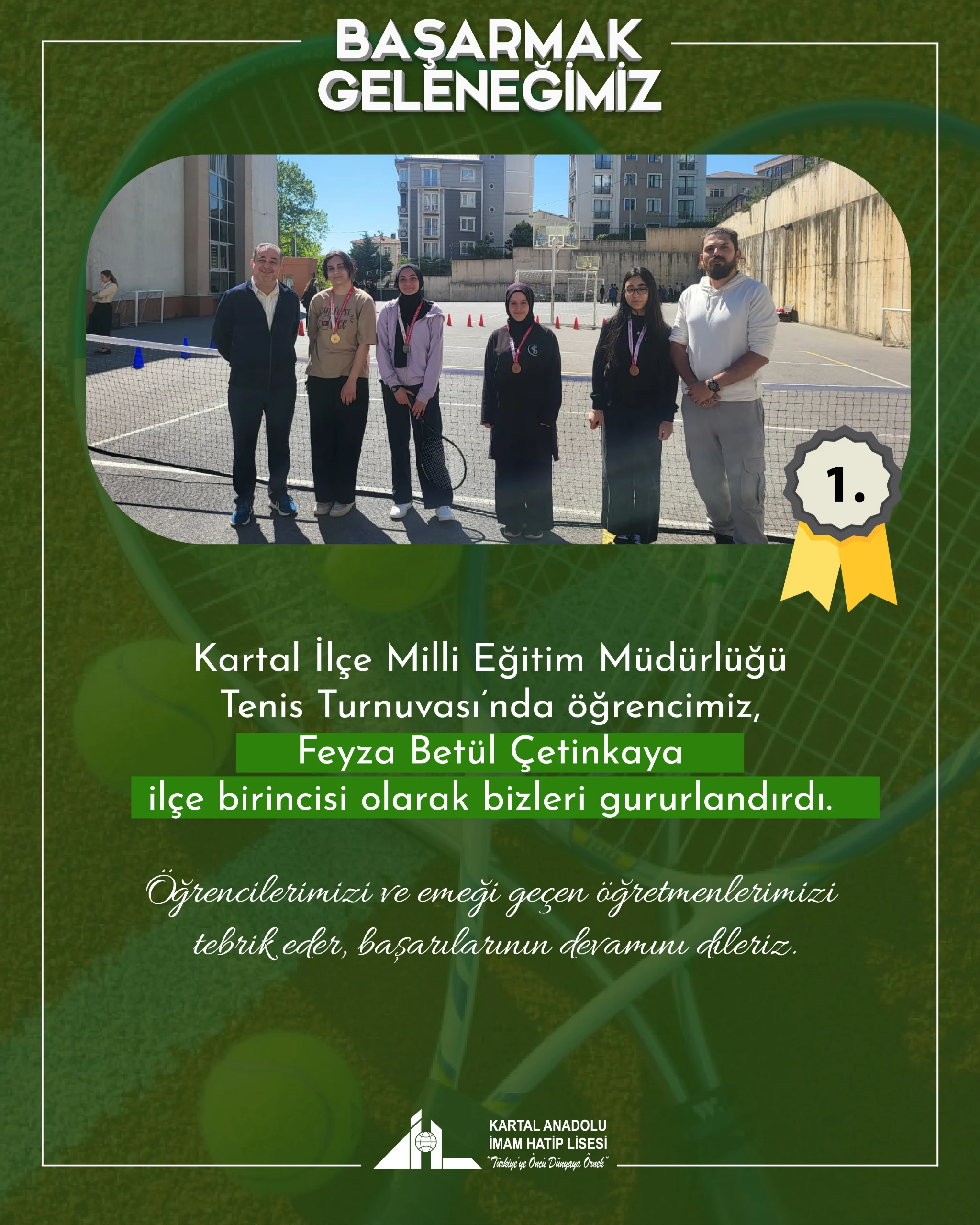 Kartal İlçe Milli Eğitim Müdürlüğü Tenis Turnuvası’nda Birincilik Başarısı